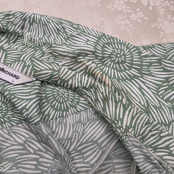 Amanda Uprichard Green & White Floral Belted Mini Shirt Dress - Size L - Picture 11 of 16